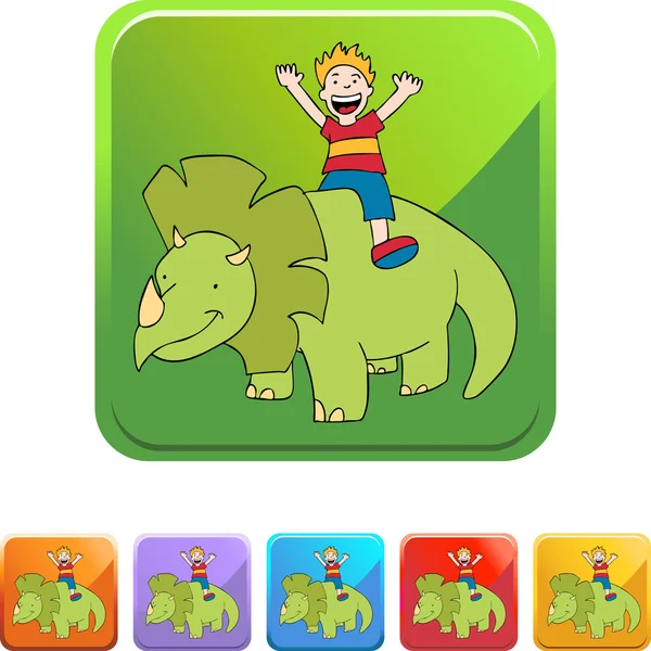 Triceratops and boy web icon — Stock Vector