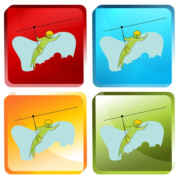 Zip Line Rider Icon Set — Stock Vector