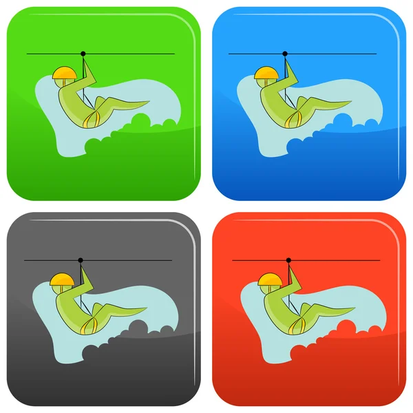 Zip Line Rider Icon Set — Stock Vector