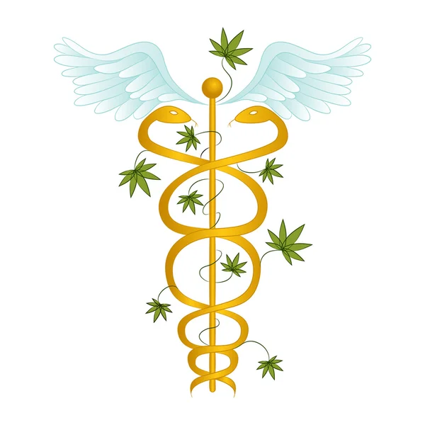 Marijuana medicinal caduceus — Vetor de Stock