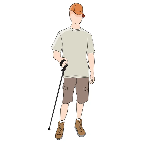 Hiker Using Trekking Pole — Stock vektor