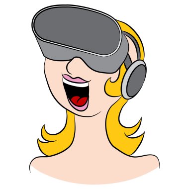 Kız giyiyor sanal gerçeklik şapkalar