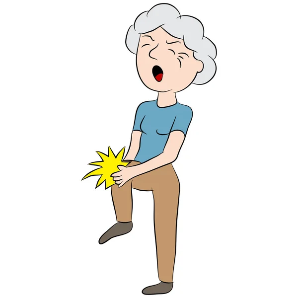 Mujer anciana con dolor de rodilla — Vector de stock