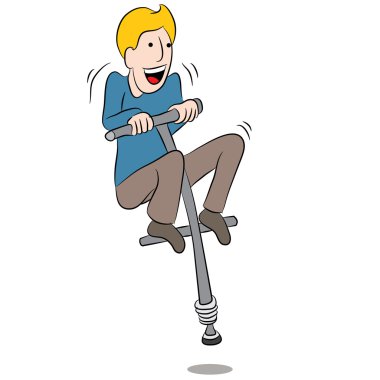 Cartoon Man Riding Pogo Stick clipart