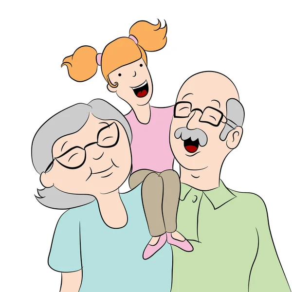 Grandparent with Granddaughter Cartoon — Stock Vector