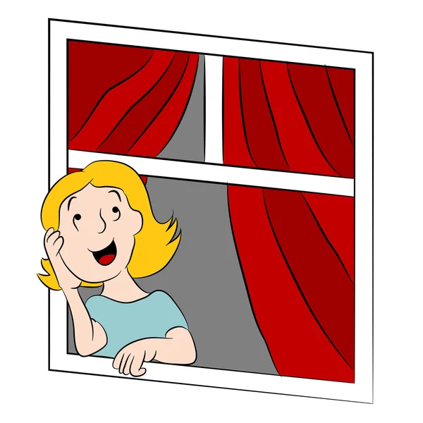在窗口做白日梦的卡通女孩 — 图库矢量图片