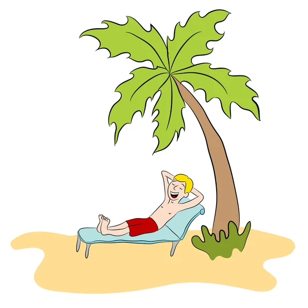 Hombre de vacaciones en isla privada — Vector de stock