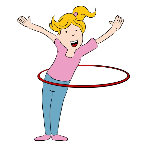 Dívka a Hula Hoop Cartoon — Stockový vektor