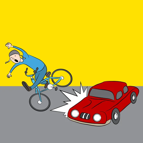 Coche de dibujos animados golpea Bike Rider — Vector de stock