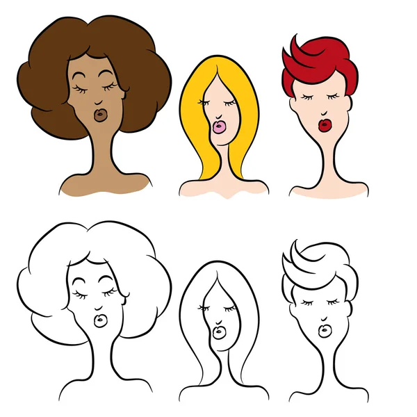 Modern saç modelleri kadınlarla çizgi film — Stok Vektör
