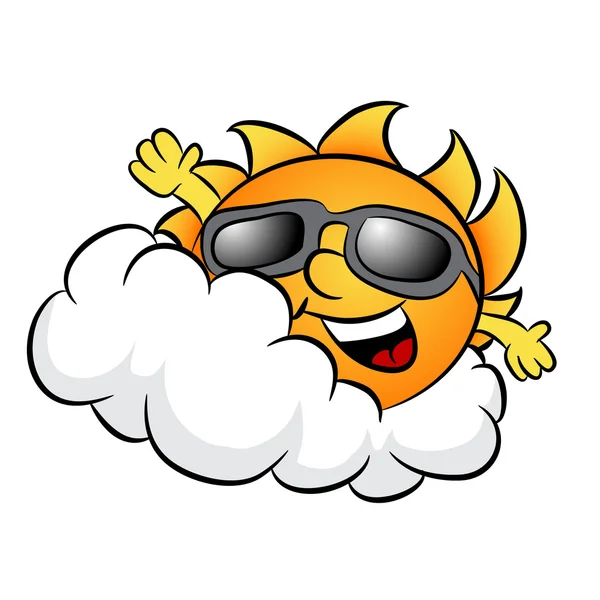 Dia nublado com desenhos animados do sol — Vetor de Stock