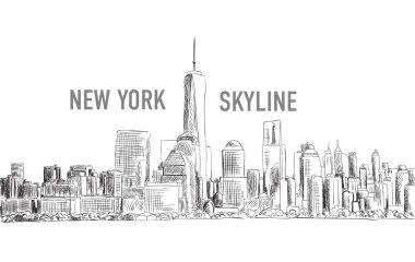 New York city, vector drawing in sketch outline style