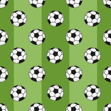 Futbol topları seamless modeli şerit ile yeşil zemin üzerine