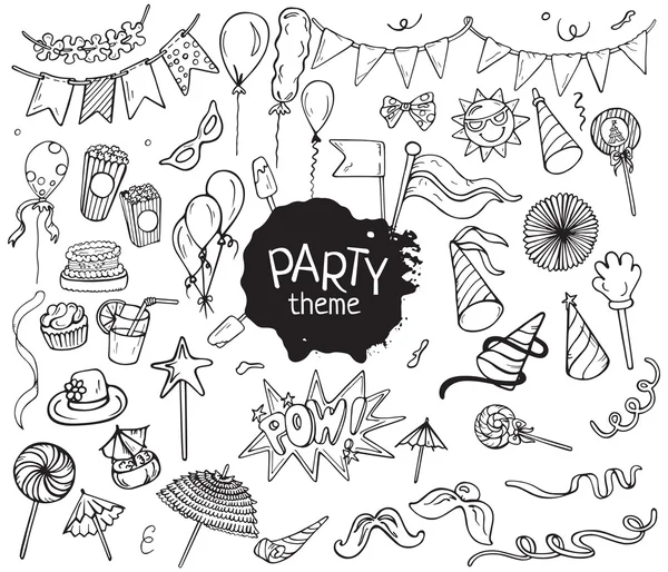 Set of party objects hand drawn on white background — Stock Vector