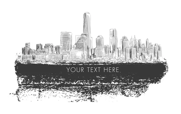 Nueva York, dibujo vectorial en estilo de boceto con banner grunge — Vector de stock