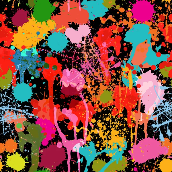 Abstract multicolored paint splashes vector seamless pattern — Stock Vector