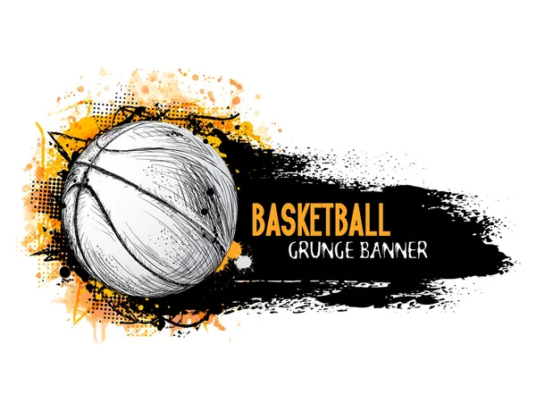 Banner grunge vectorial dibujado a mano con pelota de baloncesto Gráficos vectoriales