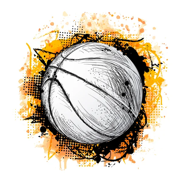 Ilustración vectorial dibujada a mano con pelota de baloncesto y grunge Ilustraciones de stock libres de derechos