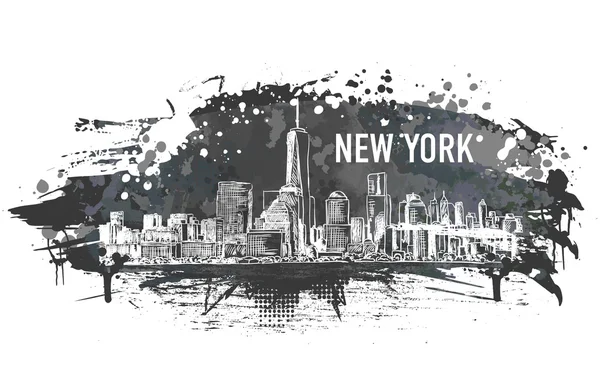 Nueva York, dibujo vector monocromo en forma de grunge y acuarela Vector de stock