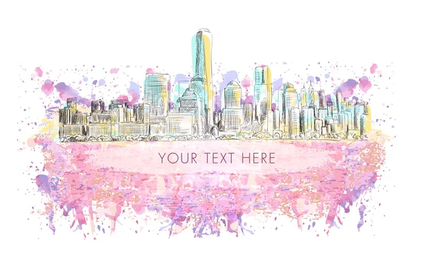 New York, vector tekening met grunge banner op aquarel achtergrond Rechtenvrije Stockvectors