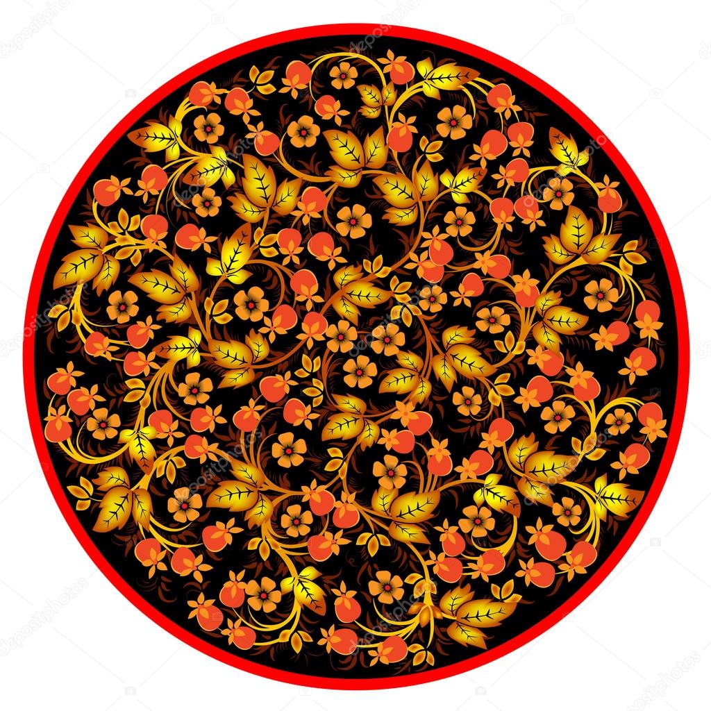 The traditional Russian floral pattern on black background