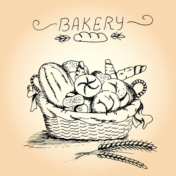 Ruky nakreslené pekařství v koši — Stockový vektor