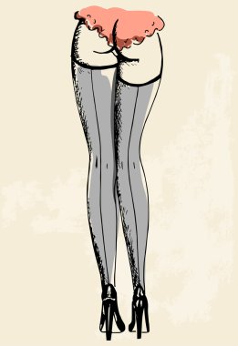 Elle çizilmiş seksi kadın külotlu çorapları
