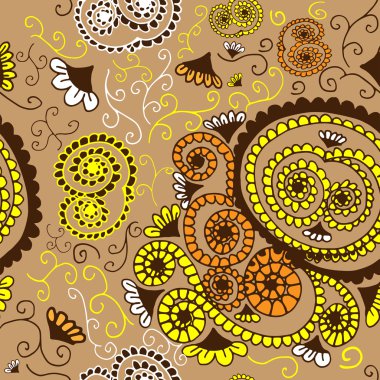 Bej renkli dekoratif çiçeklerle vintage seamless modeli