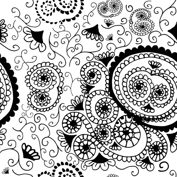 흑인과 백인 장식 꽃 빈티지 원활한 패턴 — 스톡 벡터