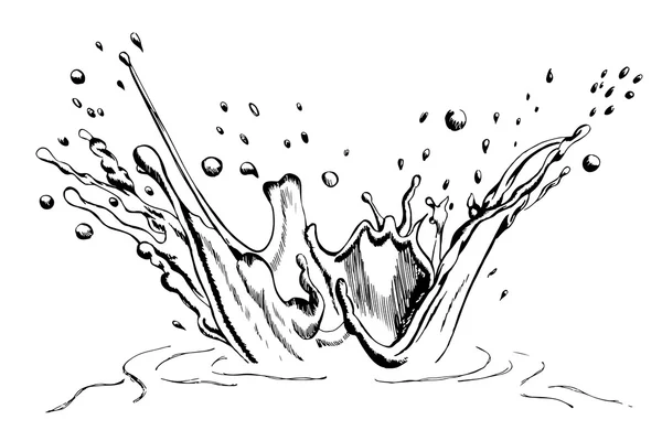 Hand dras vatten/mjölk splash med rippel isolerad på vita backg — Stock vektor
