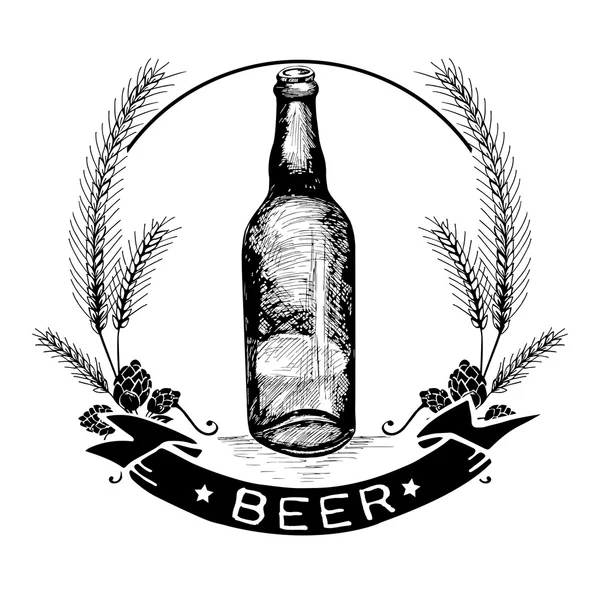 Etiqueta de cerveja desenhada à mão e crachá —  Vetores de Stock