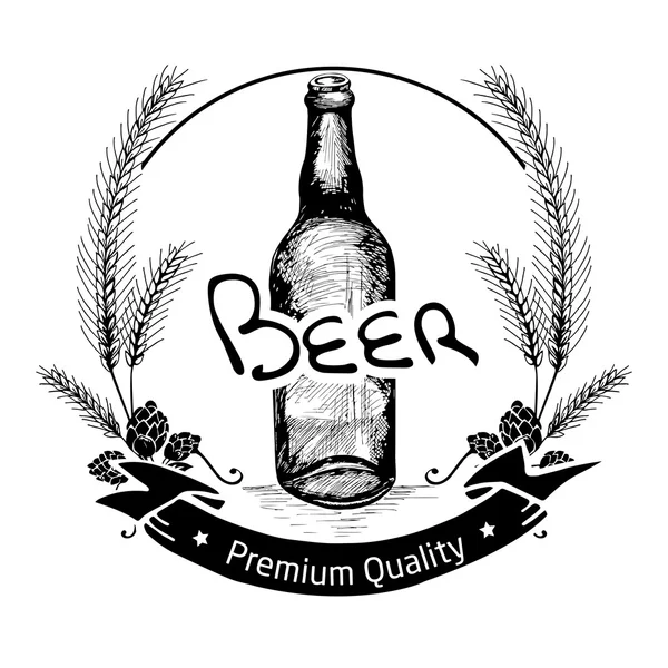 Hand drawn beer bottle label, malt and badge with text 'Beer' Stock Vector Image by ©cherryka25
