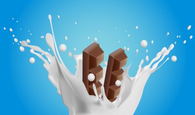 Süt sıçrama ile mavi arka plan üzerinde iki çikolata