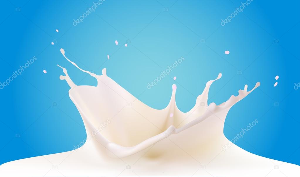 Pouring milk splash isolated on blue background