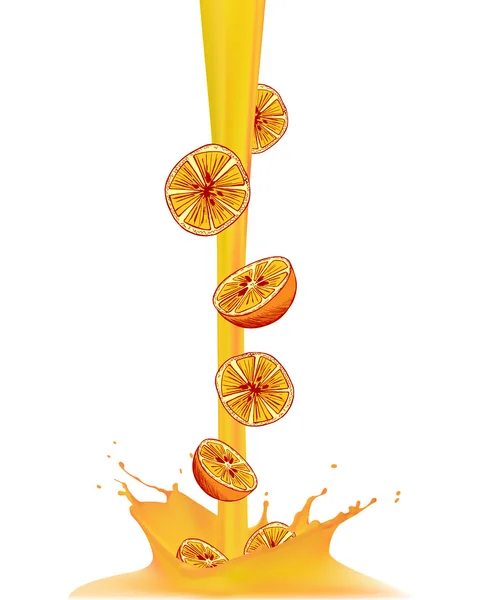 Salpicadura de jugo de naranja gota realista aislado sobre fondo blanco — Vector de stock