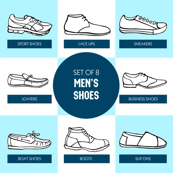 Chaussures pour hommes dessinées à la main en noir et blanc — Image vectorielle