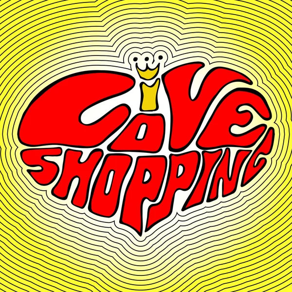 Frase rossa disegnata a mano 'Amo lo shopping' a forma di cuore — Vettoriale Stock