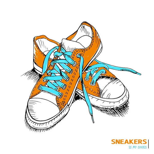 Colored  fashion sneakers with title 'Sneakers is my shoes' — Διανυσματικό Αρχείο