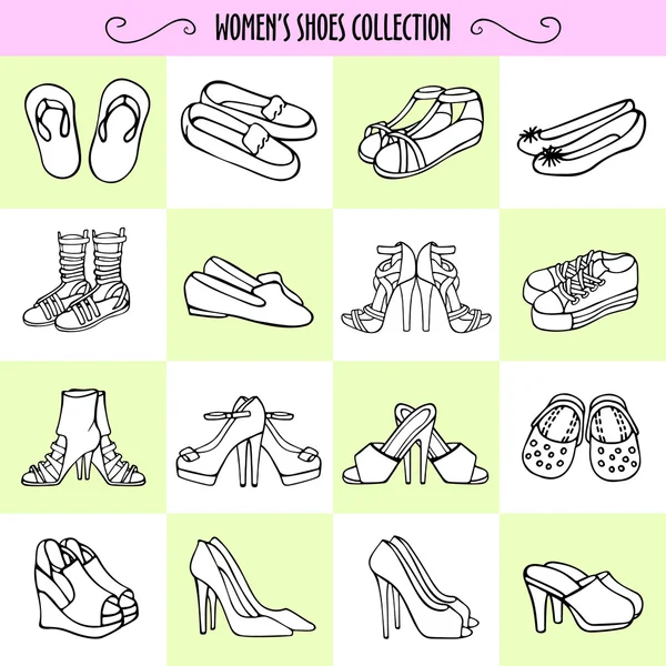 Zapatos de mujer dibujados a mano en colores blanco y negro — Vector de stock