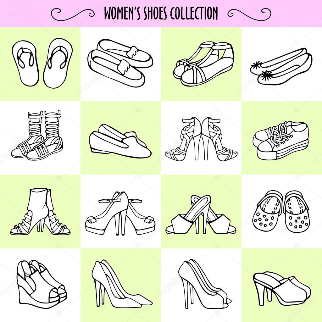 Grafico di vettore della mano disegnato scarpe da donna in colori bianco e nero Bella illustrazione di accessori alla moda per il vostro disegno su sfondo