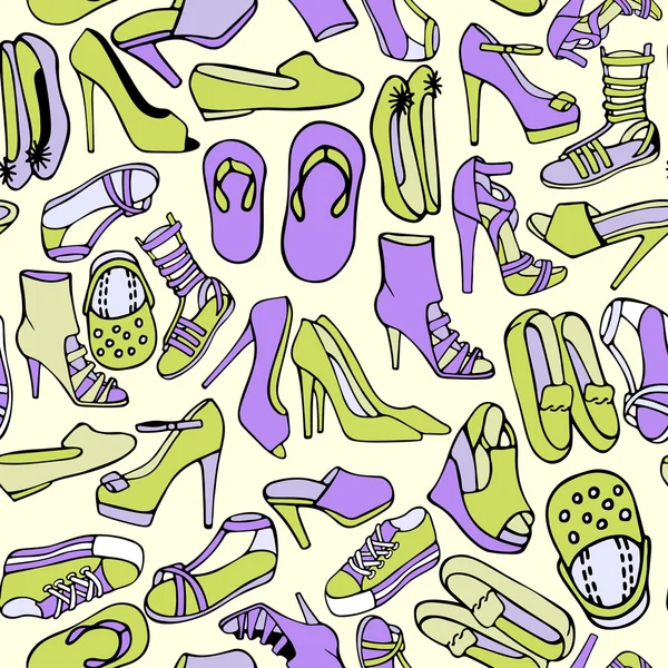 Zapatos de mujer sin costuras con estampado en colores púrpura y verde — Archivo Imágenes Vectoriales