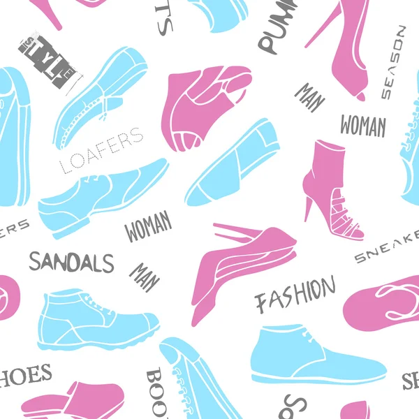 Seamless mönster skor i blå och rosa färger — Stock vektor