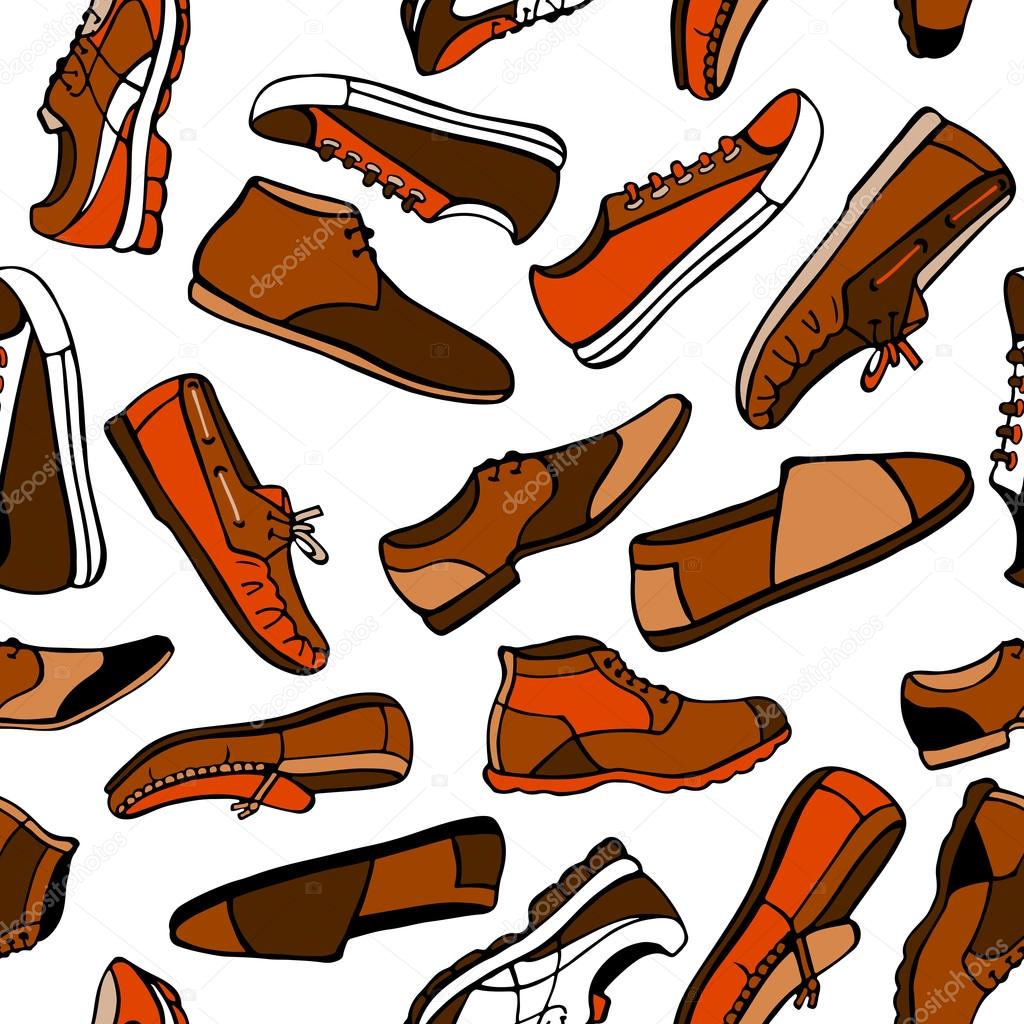 Seamless pattern men's shoes in brown and orange colors