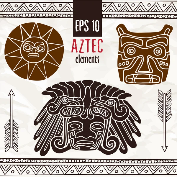 Hand dras aztec fantastiska element i bruna färger — Stock vektor