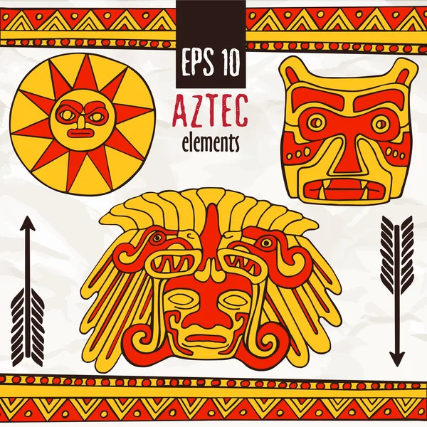Handgezeichnete Azteken fantastische Elemente in roten und gelben Farben — Stockvektor