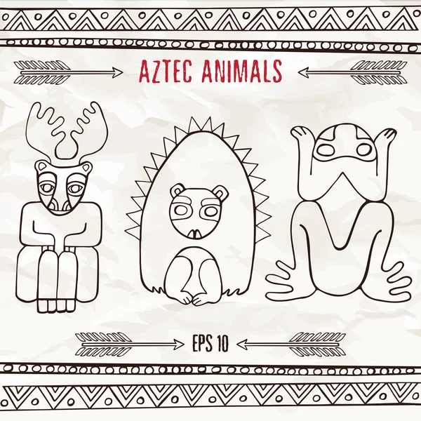 Handgezeichnete Azteken fantastische Tiere im Skizzenstil — Stockvektor