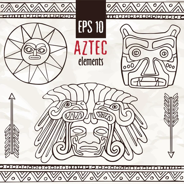 Elementos de decoração gráfica fantástica azteca desenhada à mão — Vetor de Stock