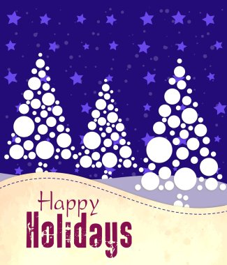Renkli tatil kartpostal ile mavi renklerde Noel ağaçları