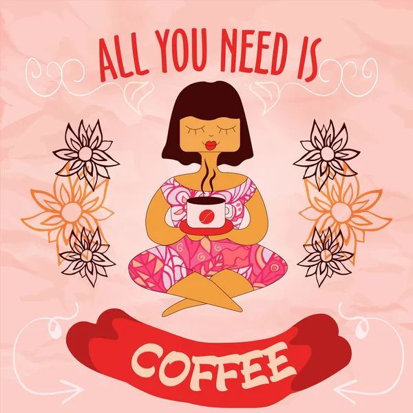 Illustrazione vettoriale di ragazza con una tazza di caffè — Vettoriale Stock