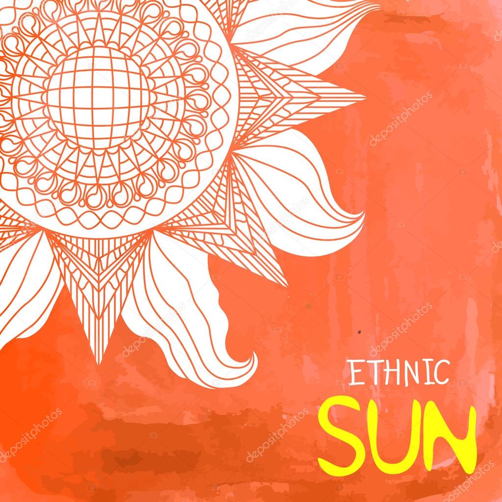 Watercolor ethnic sun background with text place on the right